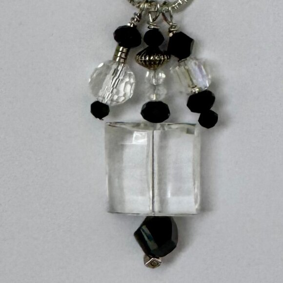 Necklace handmade 3 tier dangle silvertone clear crystal glass metal beads OOAK - Picture 1 of 7